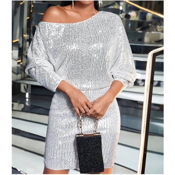Sequin One Shoulder Evening Holiday Party Sexy Dress - Picture 4 of 13